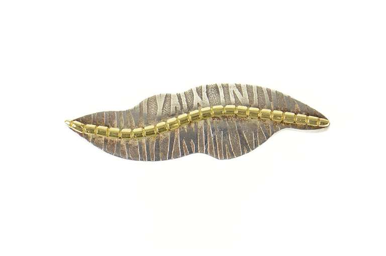 Sterling Silver Two Tone Zebra Pattern Leaf Statement Pin/Brooch