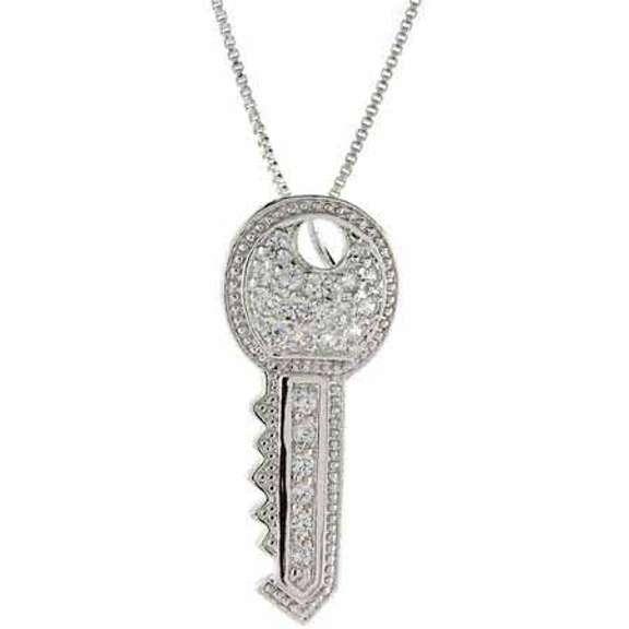 Sterling Silver CZ Key Pendant