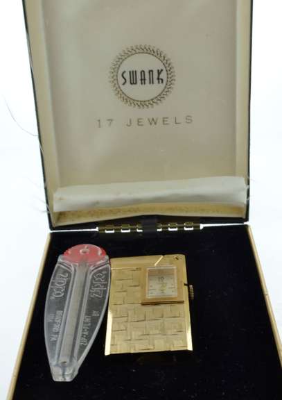 Vintage Manuel Wind Lighter 17 Jewel Watch By Swank Comes with Box and Extra Flints