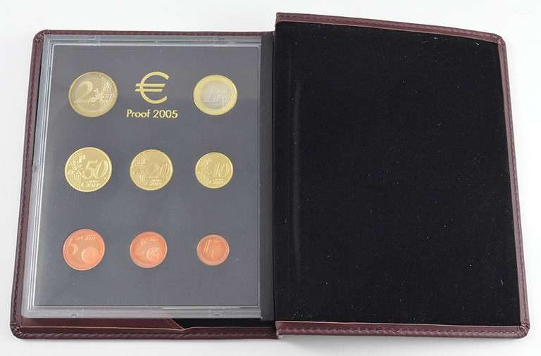 2005 Austria 8 Coin Proof Set - With CoA & Leather Display Book