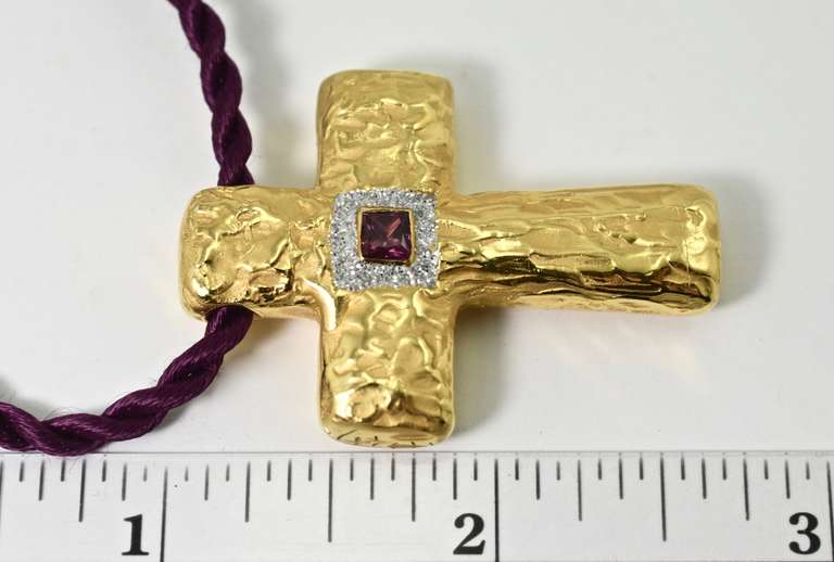 Fabulous Textured 18K Cross with Tourmaline and Diamonds