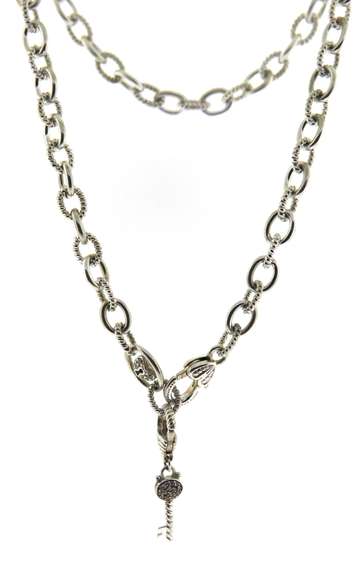 Trendy Silver Judith Ripka Key-to-My-Heart CZ Necklace