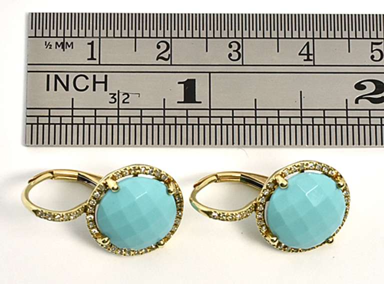 Stylish Turquoise & Diamond Earrings in 14K YG