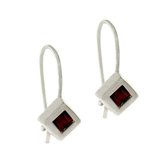 Sterling Silver Red CZ Diamond-Shape Drop Earrings