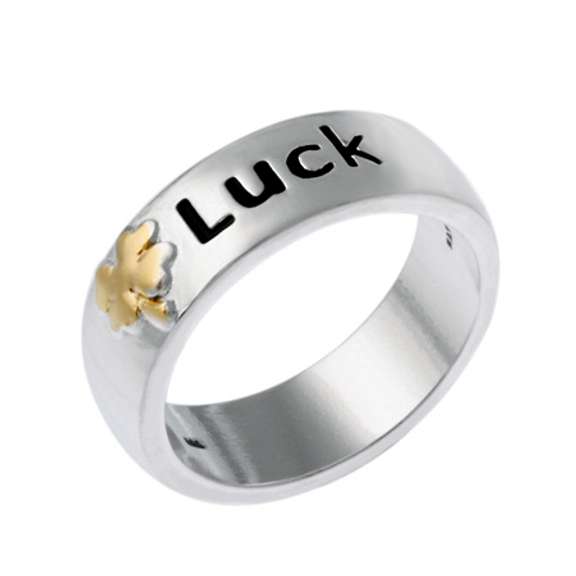 Sterling Silver & Gold Overlay Inspirational Four Leaf Clover 'Luck' Ring