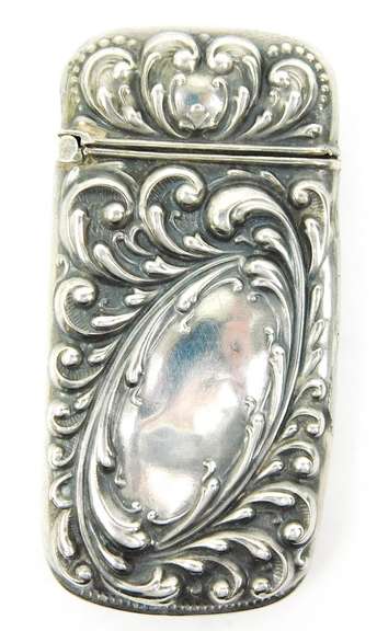 Antique Sterling Silver Repousse Match Safe