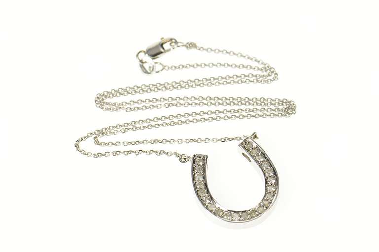14K White Gold 0.31 Ctw Diamond Horse Shoe Lucky Chain Necklace
