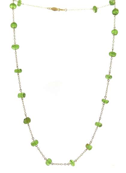 Elegant 14kt YG Faceted Peridot Bead Station Necklace