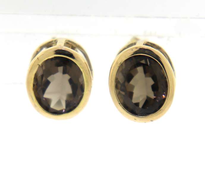 Amazing Bezel Set Oval Smokey Quartz Earrings