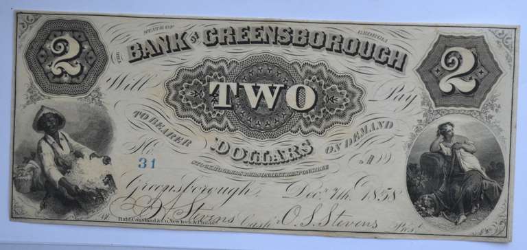 $ 2 Bank Of Greensboro Georgia 1858 Note  Note