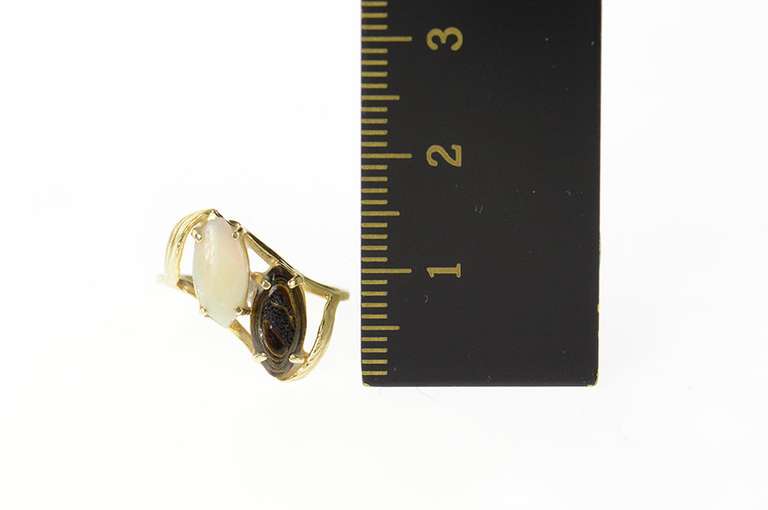 14K Yellow Gold Marquise Opal Tiger's Eye Bypass Statement Ring