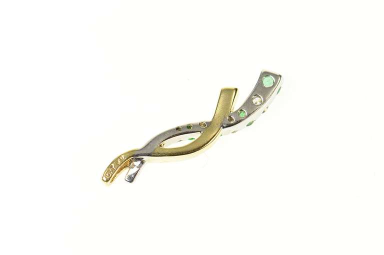 10K Yellow Gold Two Tone Emerald Diamond Wavy Statement Pendant