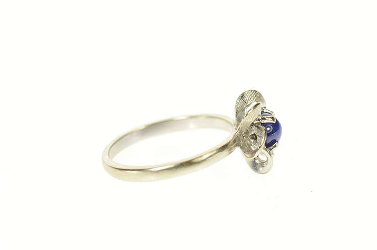 14K White Gold Retro Syn. Blue Star Sapphire Floral Twist Ring