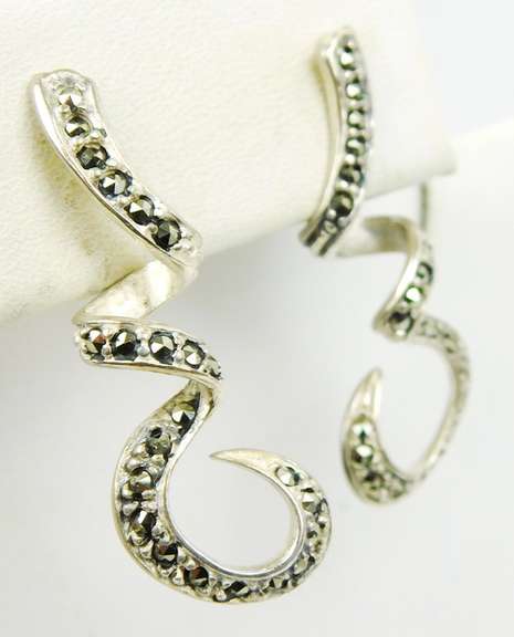 Sterling Silver Marcasite Swirl Earrings