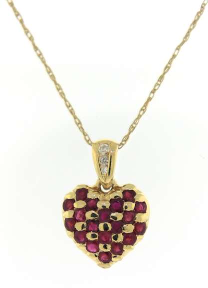 Great Ruby and Diamond Heart Pendant on Chain