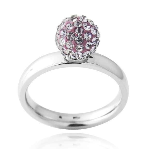 Stainless Steel Crystal Violet Fireball Ring