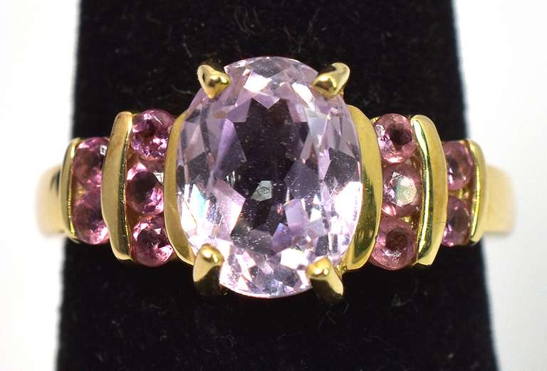 Charming Amethyst & Tourmaline Ring in 14KT Yellow Gold