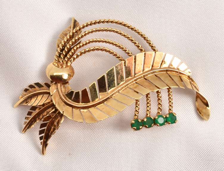 Organic 14k Brooch with Emeralds