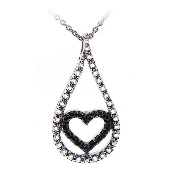 Sterling Silver Black Diamond Accent Teardrop Heart Necklace
