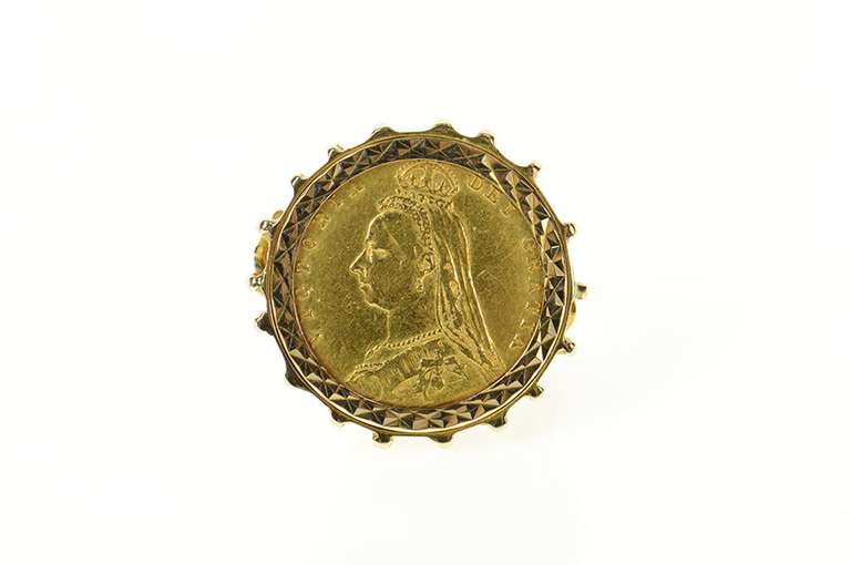 9K Yellow Gold 1892 1/2 Sovereign Victoria Jubilee Coin Ring