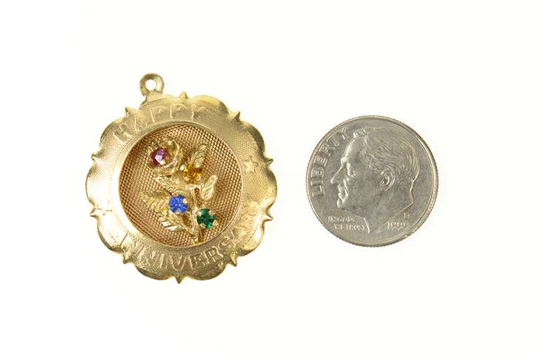14K Yellow Gold 1960's Anniversary Retro Floral Bouquet Charm/Pendant
