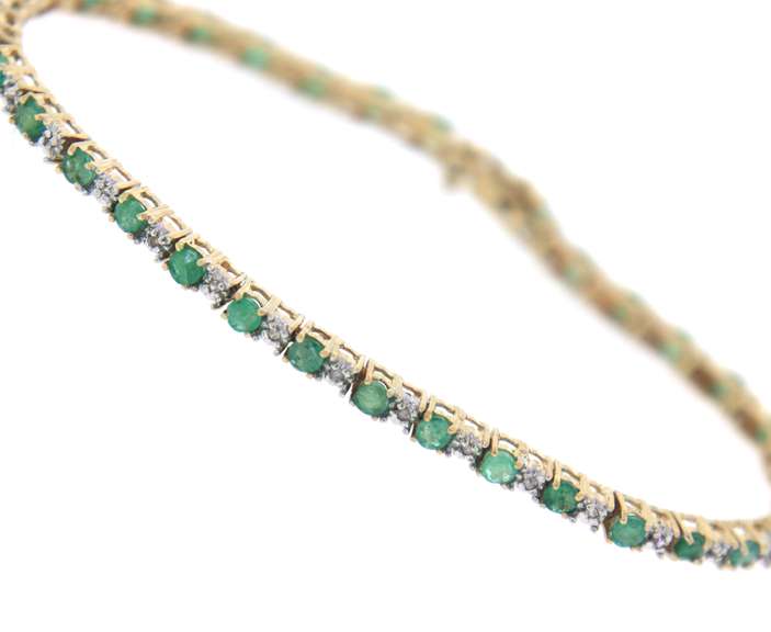 Formal Yellow Gold Emerald and Diamond Bracelet