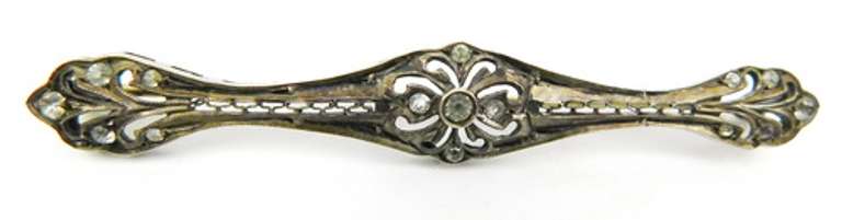 Antique Sterling Filigree Bar Pin with Paste Stones