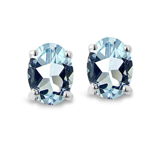 Sterling Silver 1 Ct Blue Topaz 6x4 Oval Stud Earrings