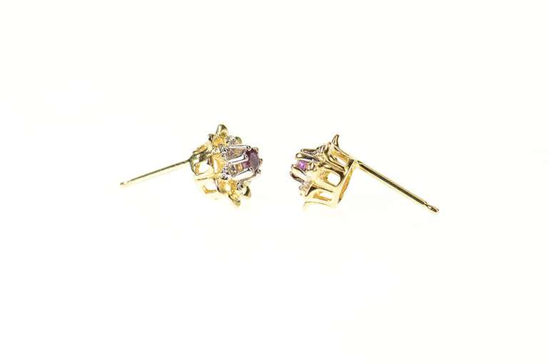 14K Yellow Gold Two Tone Ruby Inset Flower Stud Earrings