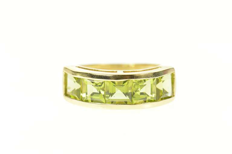 10K Yellow Gold Five Stone Princess Square Peridot Band Ring