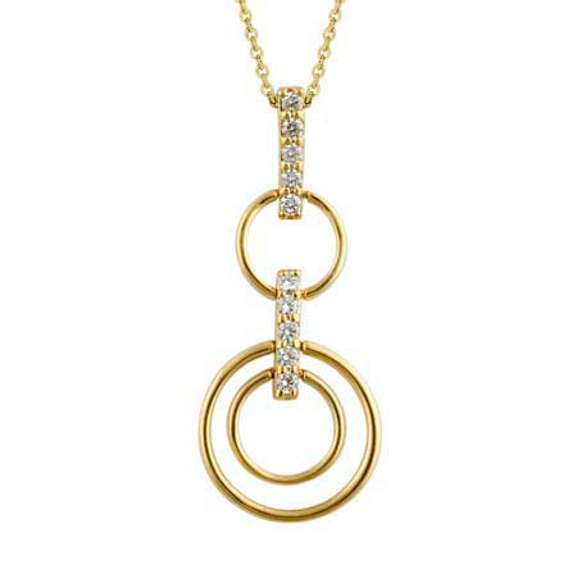 18K Gold over Sterling Silver CZ Stacked Circles Pendant