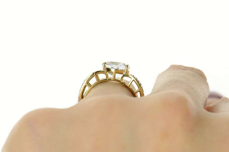 14K Yellow Gold Oval Blue Topaz Pave White & Blue Diamond Ring