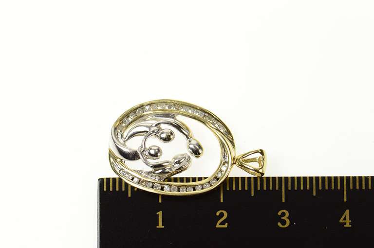 10K Yellow Gold Two Tone Family Love Diamond Halo Pendant