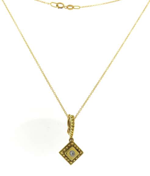 Fantastic 18kt YG Square Etruscan Style Diamond Necklace