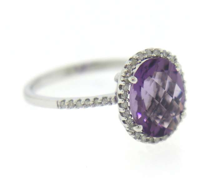 Fantastic 14kt White Gold Oval Cut Amethyst and Diamond HaloRing