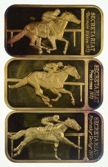 (3) 1973 Secretariat Meadow Stable 24K Gold Over .999 Silver Bar Set