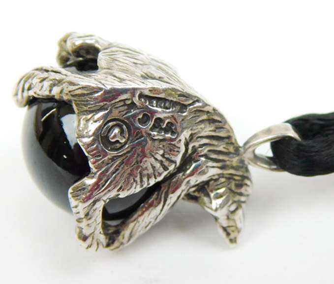Signed Sterling Cat & Onyx Necklace