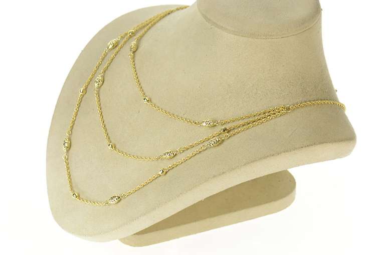 10K Yellow Gold Rope Link Tiered Beaded Statement Chain Necklace