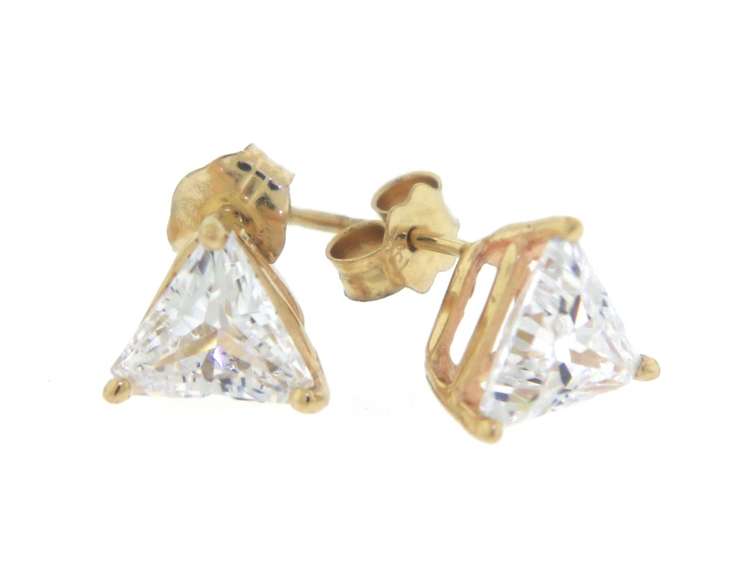 Nice Yellow Gold Triangle CZ Stud Earrings