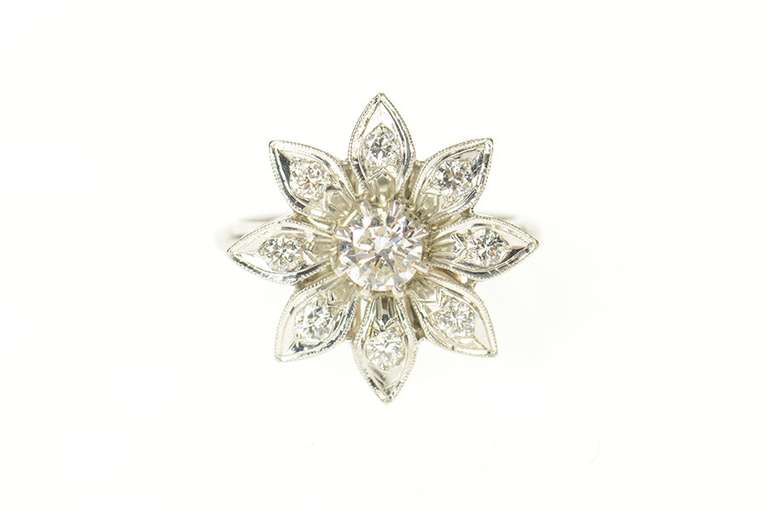 Platinum 0.65 Ctw Art Deco Diamond Flower Engagement Ring