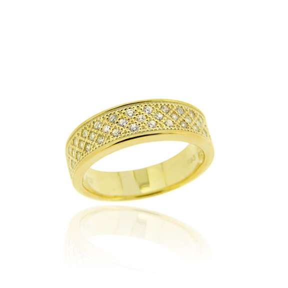 18K Gold over Sterling Silver CZ Micro Pave Band Ring