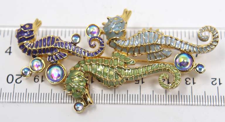 Signed Sea Horse Brooch