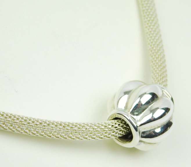 Sterling Woven Mesh Necklace with Large Center Bead