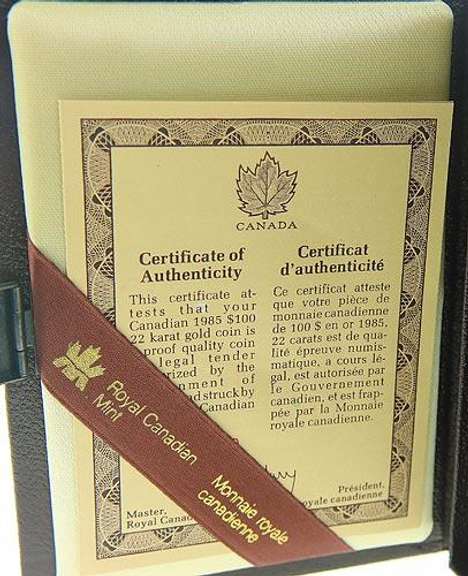 Two gold coins 1985 and 1986 Canadian 100 Dollar Commemorative Coins