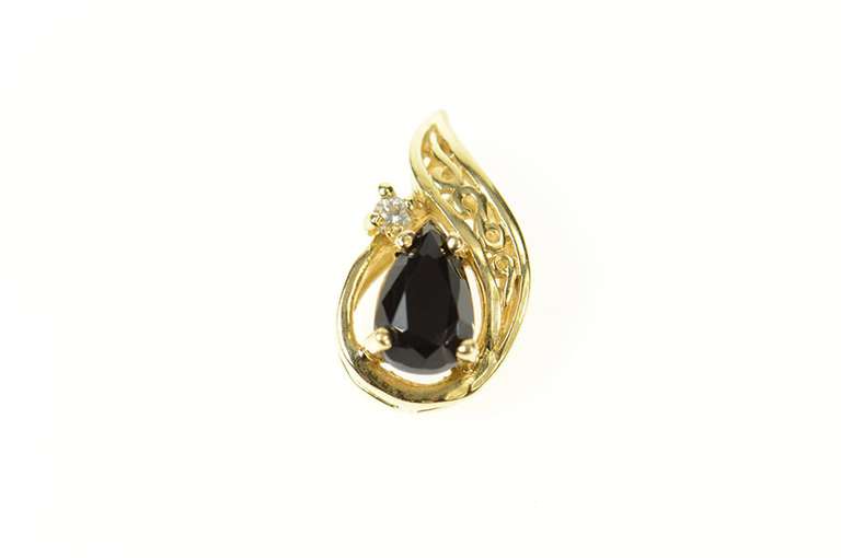 14K Yellow Gold Pear Sapphire Diamond Accent Statement Pendant