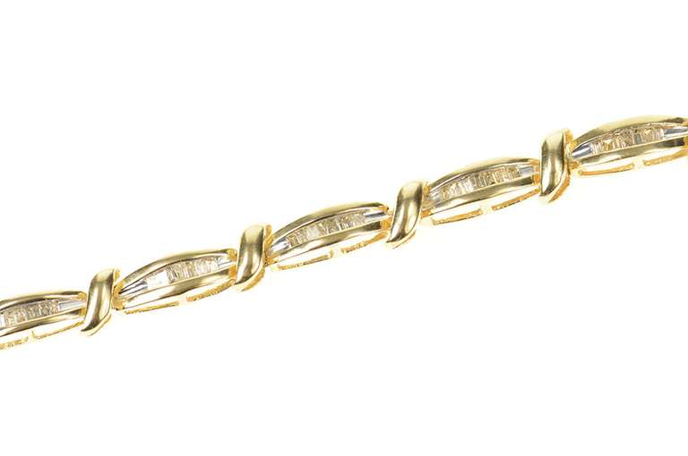10K Yellow Gold Baguette Diamond Two Tone Classic Tennis Bracelet