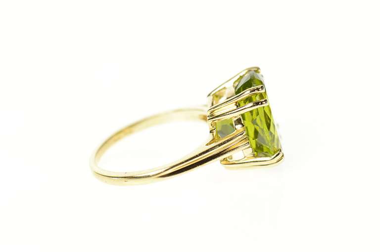 10K Yellow Gold Peridot Oval Solitaire Classic Statement Ring