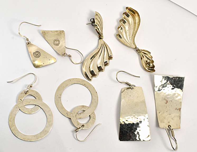 Four Pairs Sterling Dangle Earrings