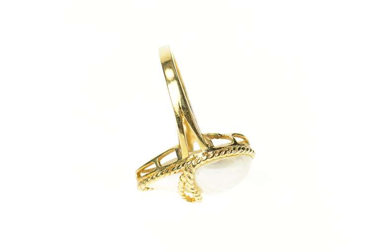 10K Yellow Gold Pearl Ornate Rope Trim Statement Cocktail Ring