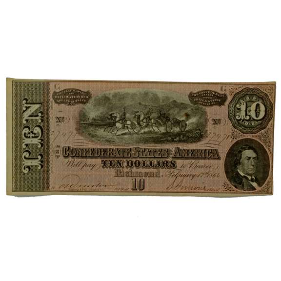 $ 10 Nearly Unc Feb 17 1864 Series CSA Note